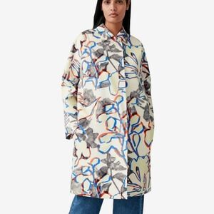 COS Printed Cocoon Coat Size 8 Cream Multicolor Artsy Modern Statement Scandi